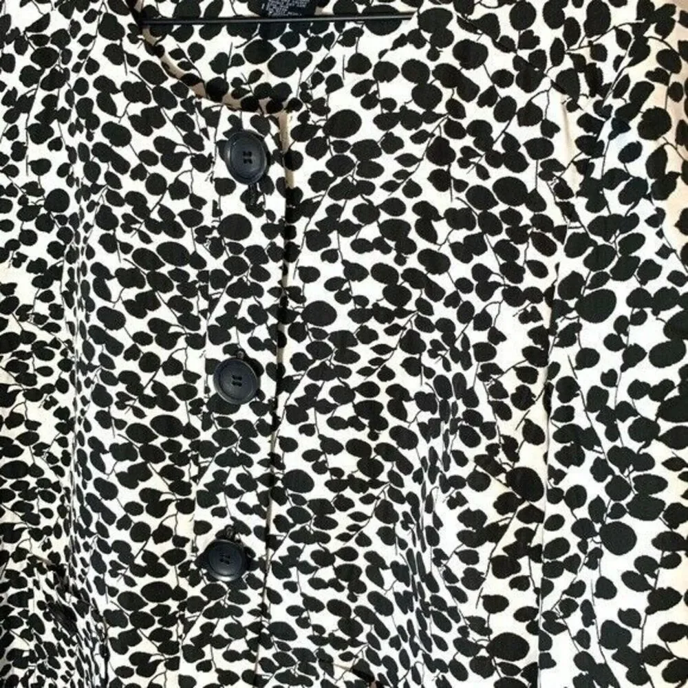 RQT Women’s Button Front Jacket Black White Polka Dot Abstract Artsy Chic L